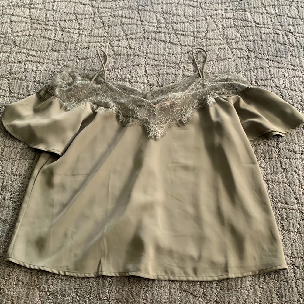 Cold shoulder olive green top